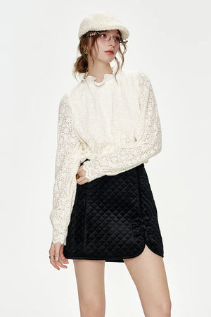 VILZSTUDIOS Stylish Black Diamond Velvet A-Line Skirt