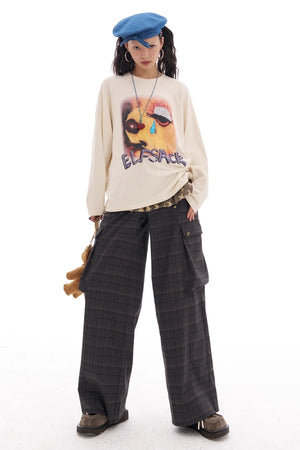 VILZSTUDIOS Retro Plaid High Waist Wide Pants