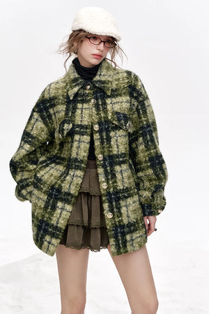 VILZSTUDIOS Retro Lapel Thickened Plaid Jacket