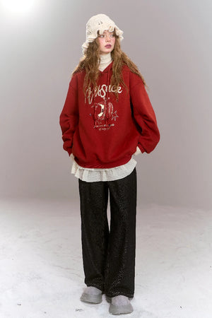 VILZSTUDIOS Sweet Preppy Style Cartoon Print Hoodie