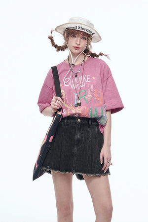 VILZSTUDIOS Sweet Pink Letter Printed T-Shirt