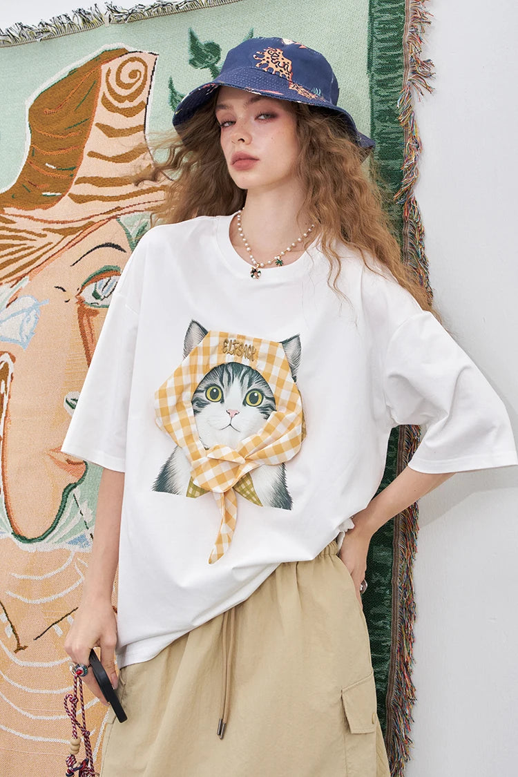 VILZSTUDIOS Vivid Cat Print Graphic Design T-Shirt