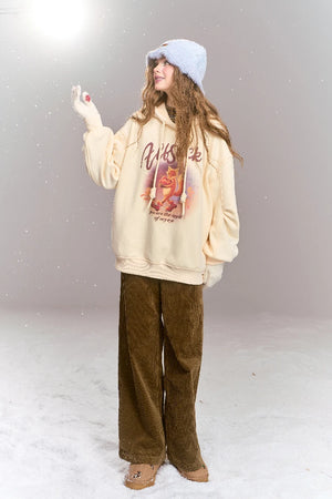 VILZSTUDIOS Sweet Preppy Style Cartoon Print Hoodie