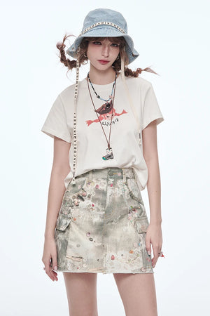 VILZSTUDIOS Original Print High Waist A-Line Mini Skirt