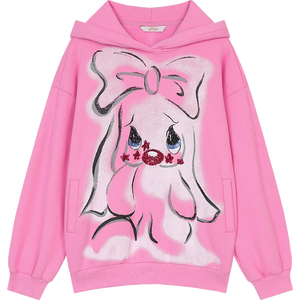 VILZSTUDIOS Pink Velvet Cartoon Rabbit Printed Hoodie
