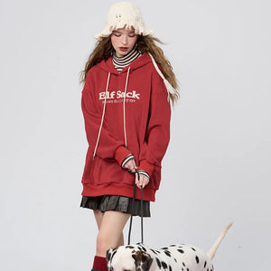 VILZSTUDIOS Red Retro Striped Turtleneck Hoodie