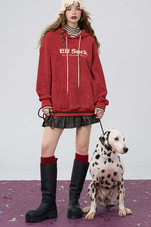 VILZSTUDIOS Red Retro Striped Turtleneck Hoodie