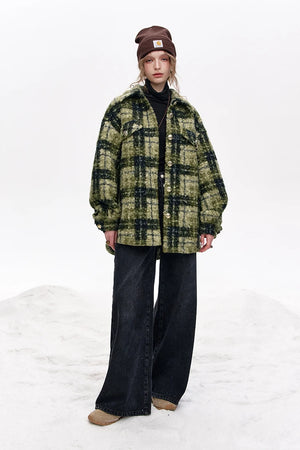 VILZSTUDIOS Retro Lapel Thickened Plaid Jacket