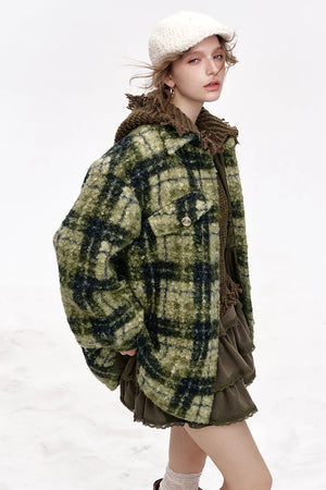 VILZSTUDIOS Retro Lapel Thickened Plaid Jacket