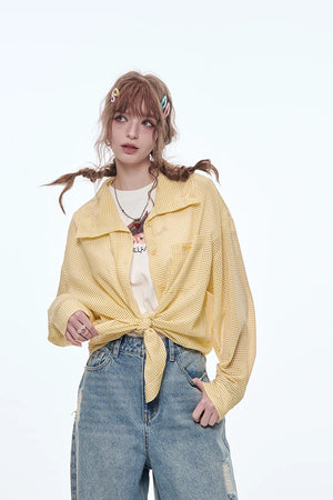 VILZSTUDIOS Plaid Drawstring Shirt