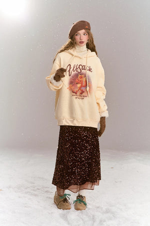 VILZSTUDIOS Sweet Preppy Style Cartoon Print Hoodie
