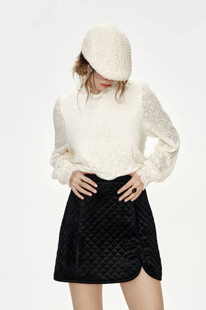 VILZSTUDIOS Stylish Black Diamond Velvet A-Line Skirt
