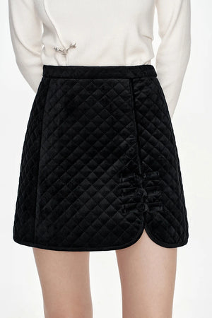 VILZSTUDIOS Stylish Black Diamond Velvet A-Line Skirt