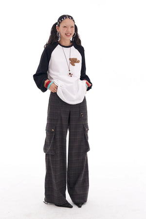 VILZSTUDIOS Retro Plaid High Waist Wide Pants