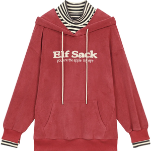 VILZSTUDIOS Red Retro Striped Turtleneck Hoodie