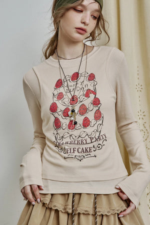 VILZSTUDIOS Strawberry Party Long Sleeve Slim Top