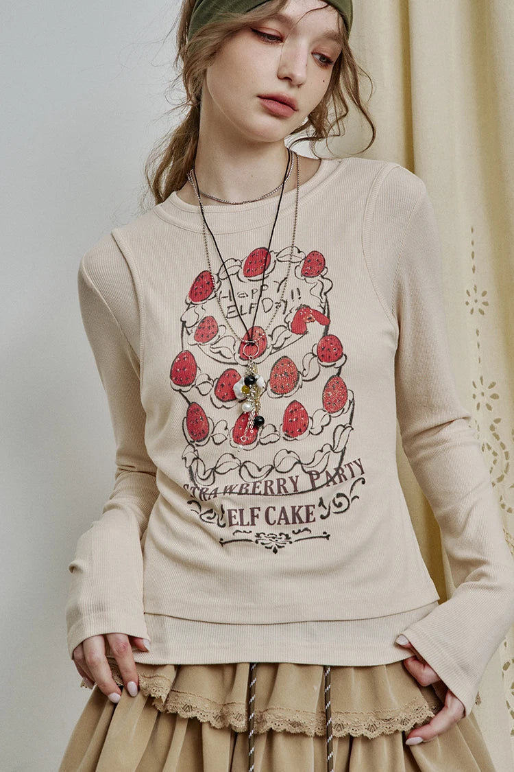 VILZSTUDIOS Strawberry Party Long Sleeve Slim Top