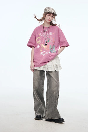VILZSTUDIOS Sweet Pink Letter Printed T-Shirt