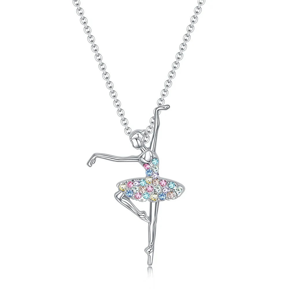 VILZSTUDIOS Crystal Zircon Charm Dancing Ballerina Necklace