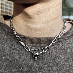 VILZSTUDIOS Men Edgy Skull Pendant Double Necklace