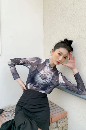 VILZSTUDIOS Chic Gothic Mesh Trend Top