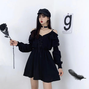 VILZSTUDIOS Black Solid Gothic Mini Dress