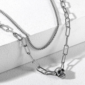VILZSTUDIOS Men Edgy Skull Pendant Double Necklace