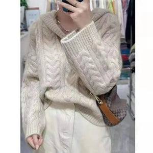 VILZSTUDIOS Hooded Loose V-Neck Sweater