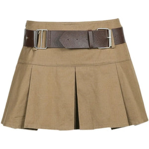 VILZSTUDIOS Brown Pleated Mini Skirt with Belt
