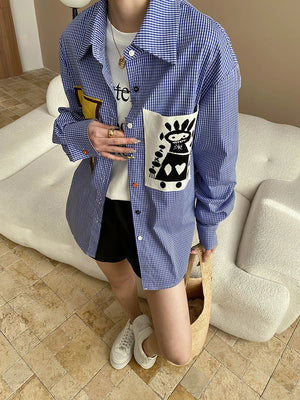 VILZSTUDIOS Plaid Knit Patch Pocket Shirt