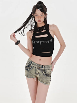 VILZSTUDIOS Blue Denim Skinny Shorts Women Jeans