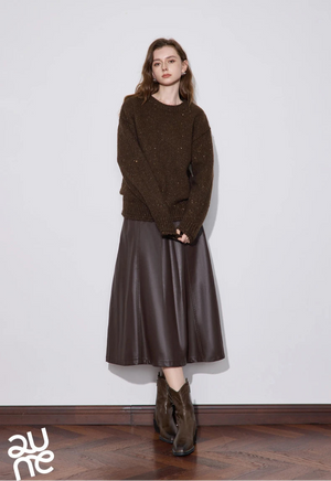 VILZSTUDIOS Sparkling Bead Camel Velvet Knit Sweater