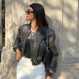 VILZSTUDIOS Vintage Leather Bomber Jacket