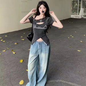 VILZSTUDIOS Lace Off-Shoulder Slim Fit T-Shirt