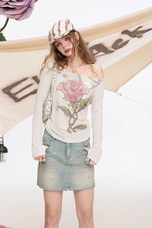 VILZSTUDIOS Off Shoulder Rose Print Top
