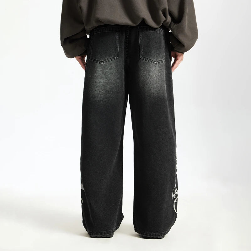 VILZSTUDIOS Black Graphic High Street Wide Jeans