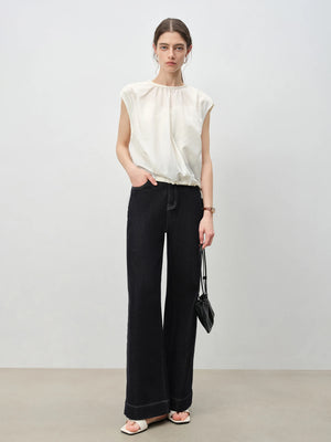 VILZSTUDIOS Luxury French Inspired Sleeveless Satin Blouse