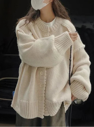 VILZSTUDIOS Fuzzy Warm Knit Button-Up Cardigan