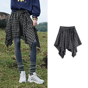 VILZSTUDIOS Retro Plaid Irregular Strap Mini Skirt