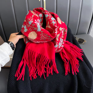 VILZSTUDIOS New Winter Warm Cashmere Scarf for Women Embroidery Pashmina Blanket Thick Shawl Wrap Neckerchief Fashion Bufanda Echarpe Poncho