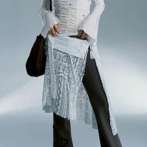 VILZSTUDIOS Vintage Lace Irregular White Skirt