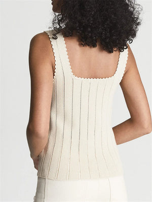 VILZSTUDIOS Hollow Out Lace Trim Knit Tank Top