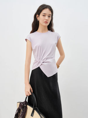 VILZSTUDIOS Petite Round Neck Twist Knot T-Shirt