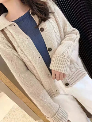 VILZSTUDIOS Thick Knit Polo Lapel Cardigan