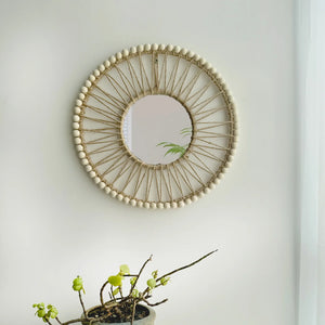 VILZSTUDIOS Hand-woven Nordic decorative hanging mirror creative wall sofa porch homestay style background wall hollow out decor mirror
