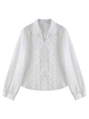 VILZSTUDIOS Elegant French Inspired White Lace Blouse