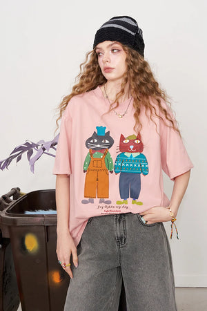 VILZSTUDIOS Chic 2 Cartoonish Cat Print T-Shirt