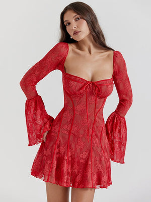 VILZSTUDIOS Elegant Flare Sleeve Print Mini Dress