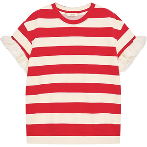 VILZSTUDIOS Colorful Stripe Mesh Splice Loose T-Shirt
