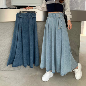 VILZSTUDIOS Blue Pleated A-Line Denim Skirt